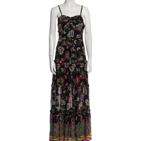 Alexis Lussa Black and Pink Tiered Ruffled Maxi Dress SZ XS - Picture 4 of 7